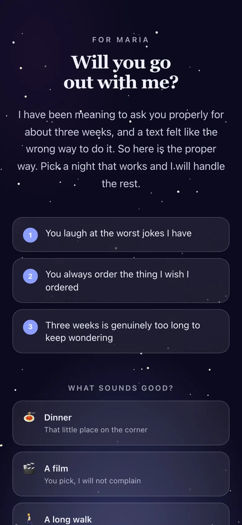 A real Night sky page made with DateCloser