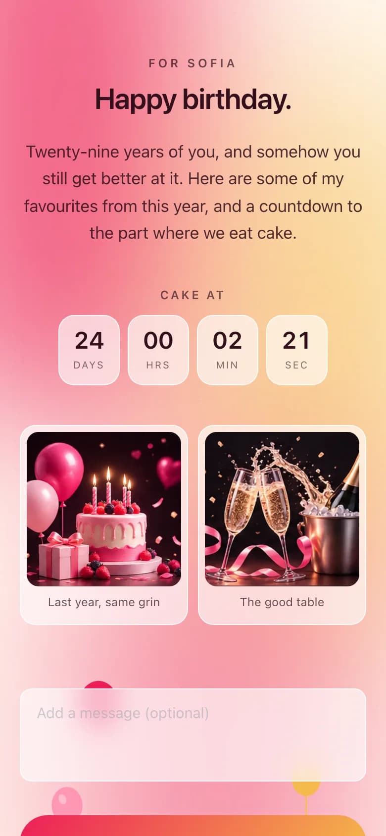 A real Birthday page made with DateCloser