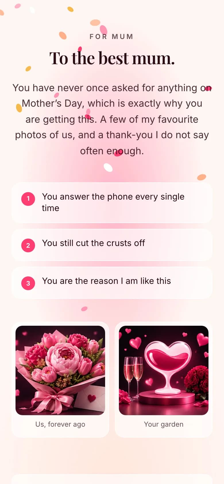 A real Mother’s Day page made with DateCloser